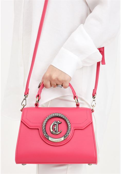 Fuchsia women's bag with antique golden metal circle and snake logo plate JUST CAVALLI | 76RA4BZ7ZS749455